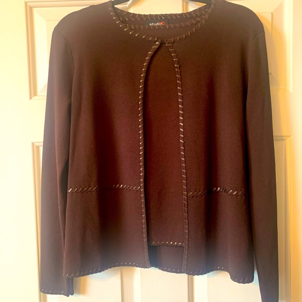 Cardigan Set with Leather Whip Stitching